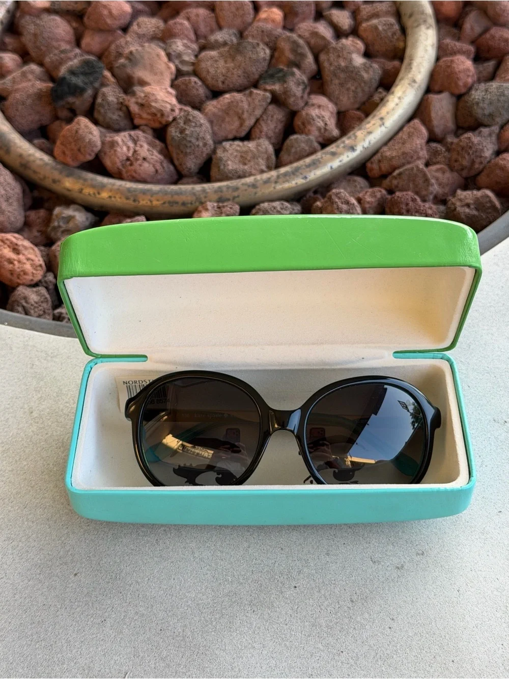 Kate Spade Black Round Sunglasses with Green and Teal Nordstrom Hard Case